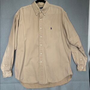 Polo Ralph Lauren Blaire Vintage Button Down Shirt 100% Cotton Size L Tan